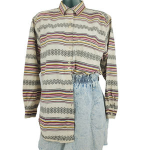 Vintage Retro Tribal Western Boho Aztec Button Up Shirt Women's Plus 18W 1729